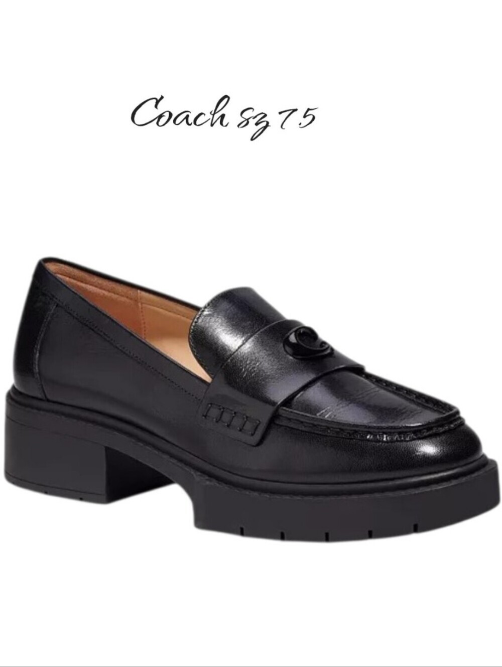 Coach Leah Black Leather Platform Lug Sole Loafers 7.5 NIB